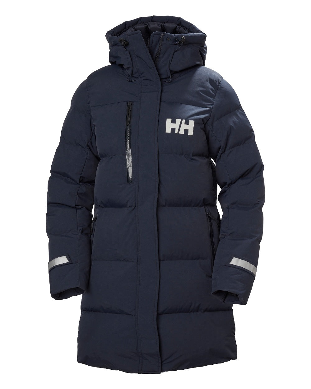 Navy Coloured Helly Hansen Adore Ladies Puffy Parka on white background 