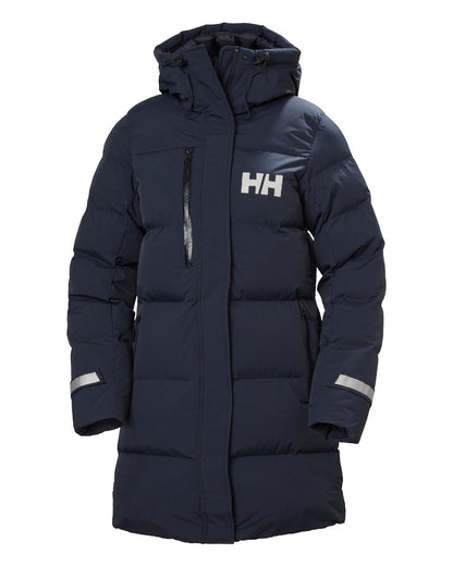 Navy Coloured Helly Hansen Adore Ladies Puffy Parka on white background 