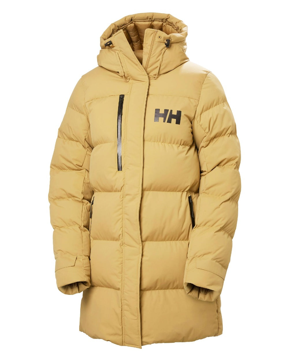 Sand Coloured Helly Hansen Adore Ladies Puffy Parka on white background 
