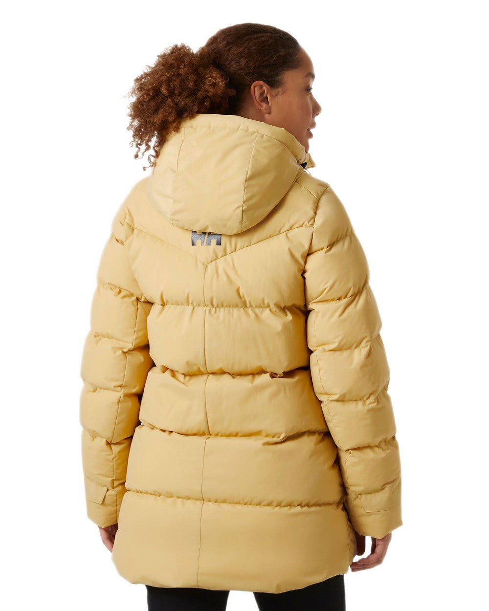 Sand Coloured Helly Hansen Adore Ladies Puffy Parka on white background 