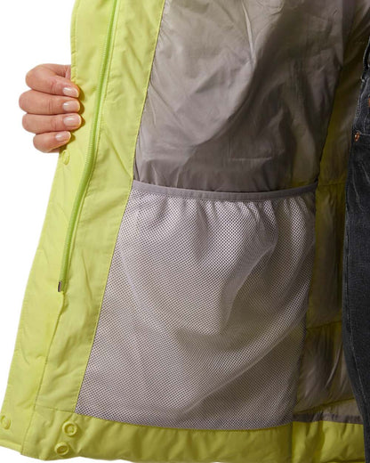 Sunny Lime Coloured Helly Hansen Adore Ladies Puffy Parka on white background 