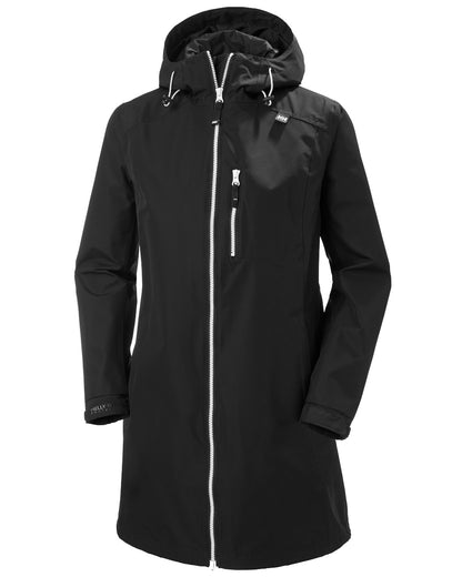 Black coloured Helly Hansen Belfast Long Rain Jacket on white background 