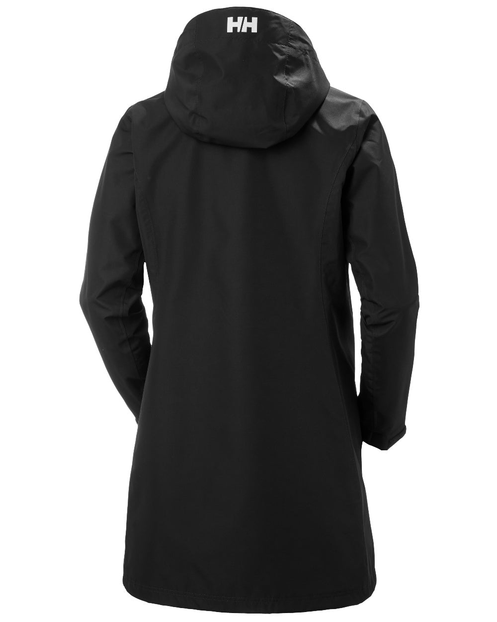 Black coloured Helly Hansen Belfast Long Rain Jacket on white background 
