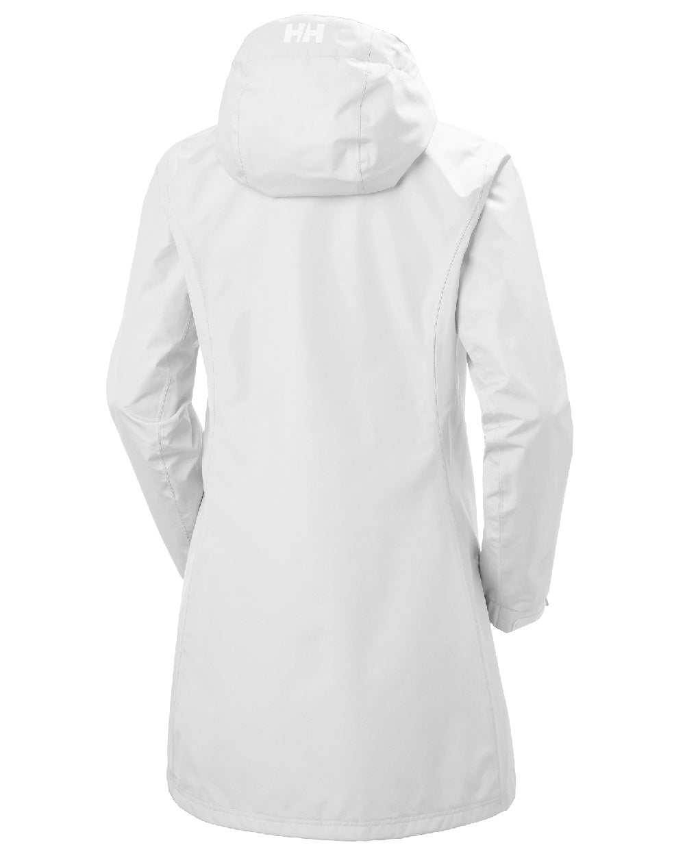 White coloured Helly Hansen Belfast Long Rain Jacket on white background 