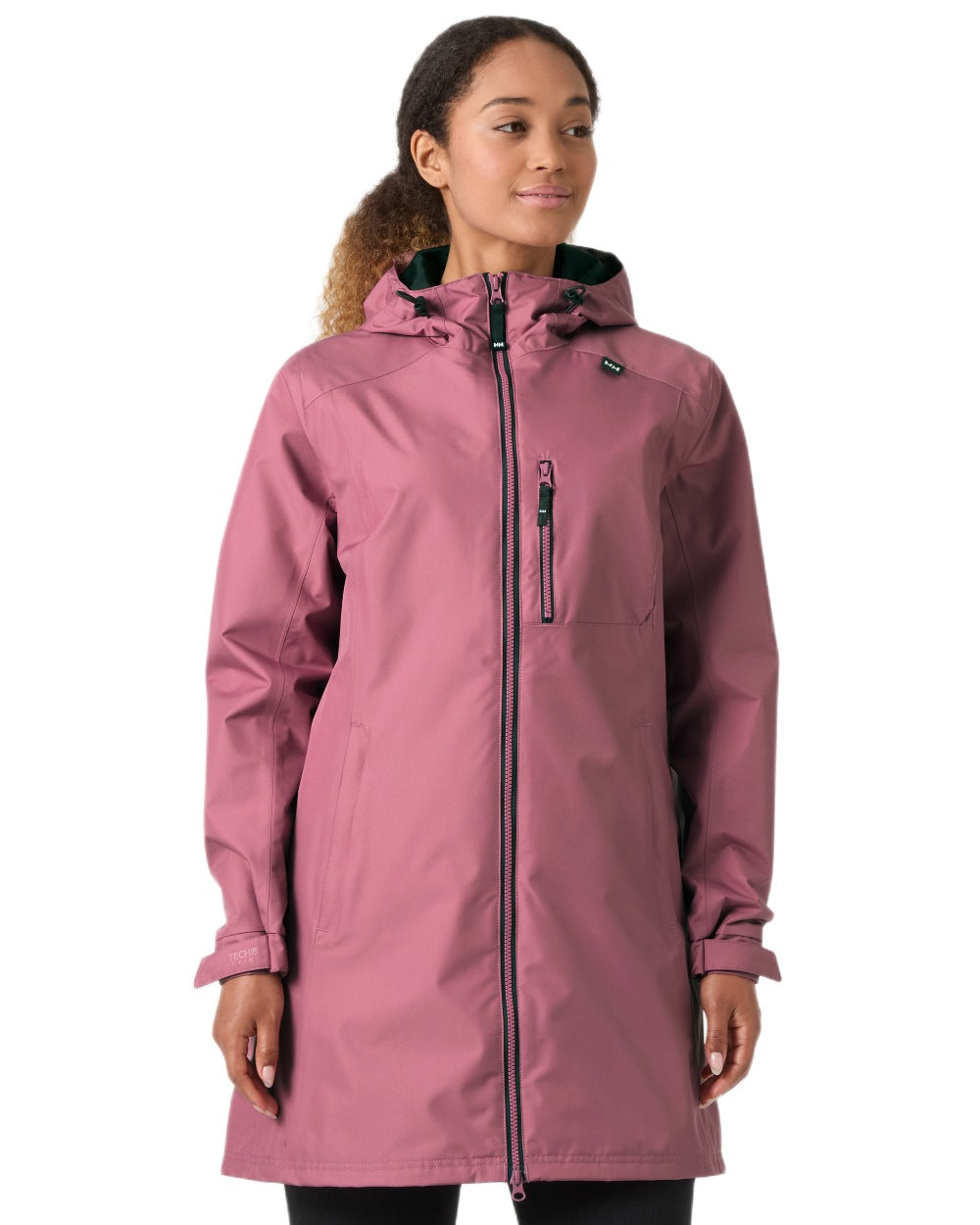 Wildberry coloured Helly Hansen Belfast Long Rain Jacket on white background 