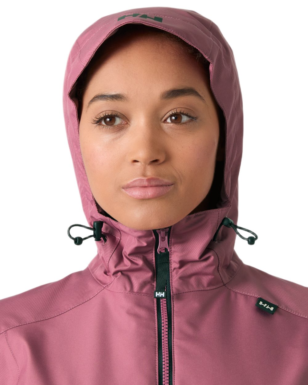 Wildberry coloured Helly Hansen Belfast Long Rain Jacket on white background 