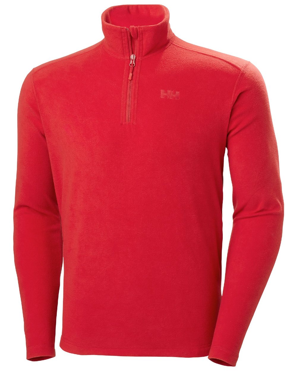 Red coloured Helly Hansen Daybreaker 1/2 Zip Fleece on white background 