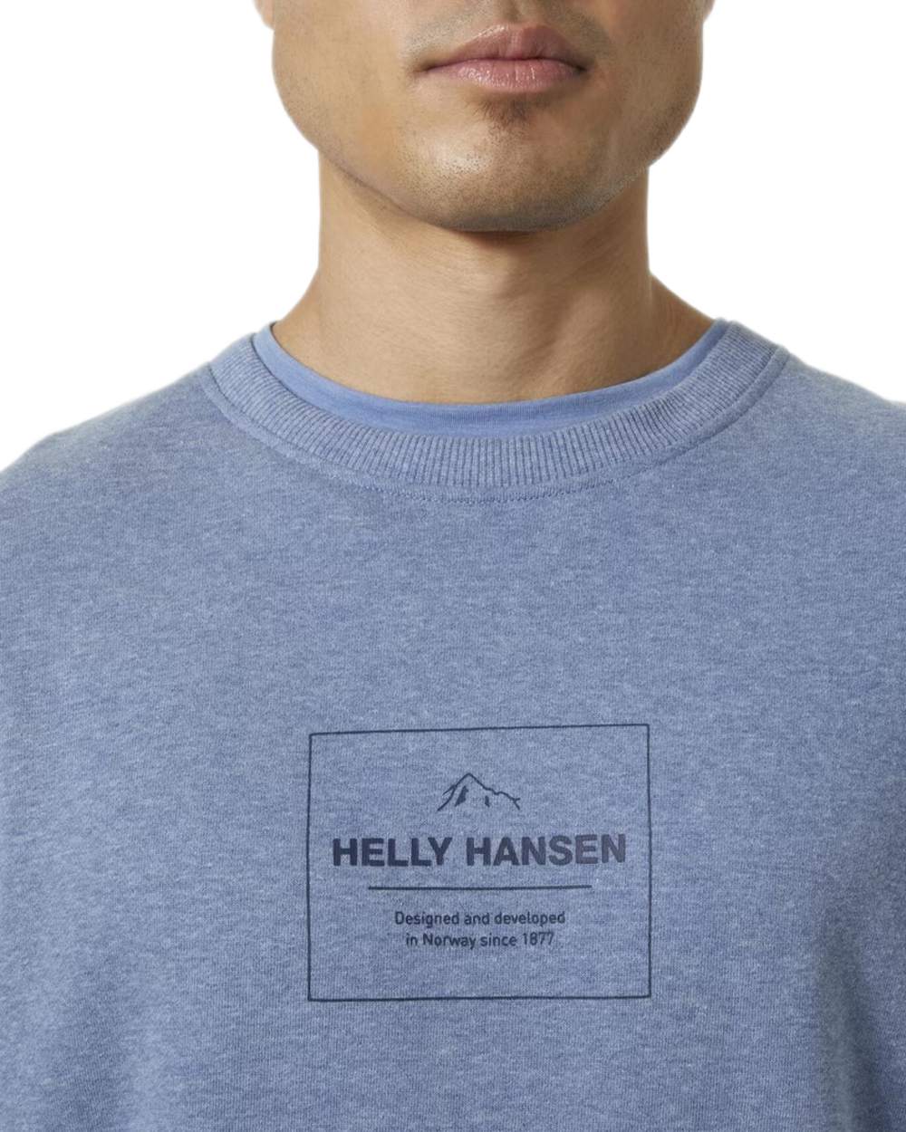 Azurite Melange Coloured Helly Hansen F2F Organic Cotton Sweater on white background 
