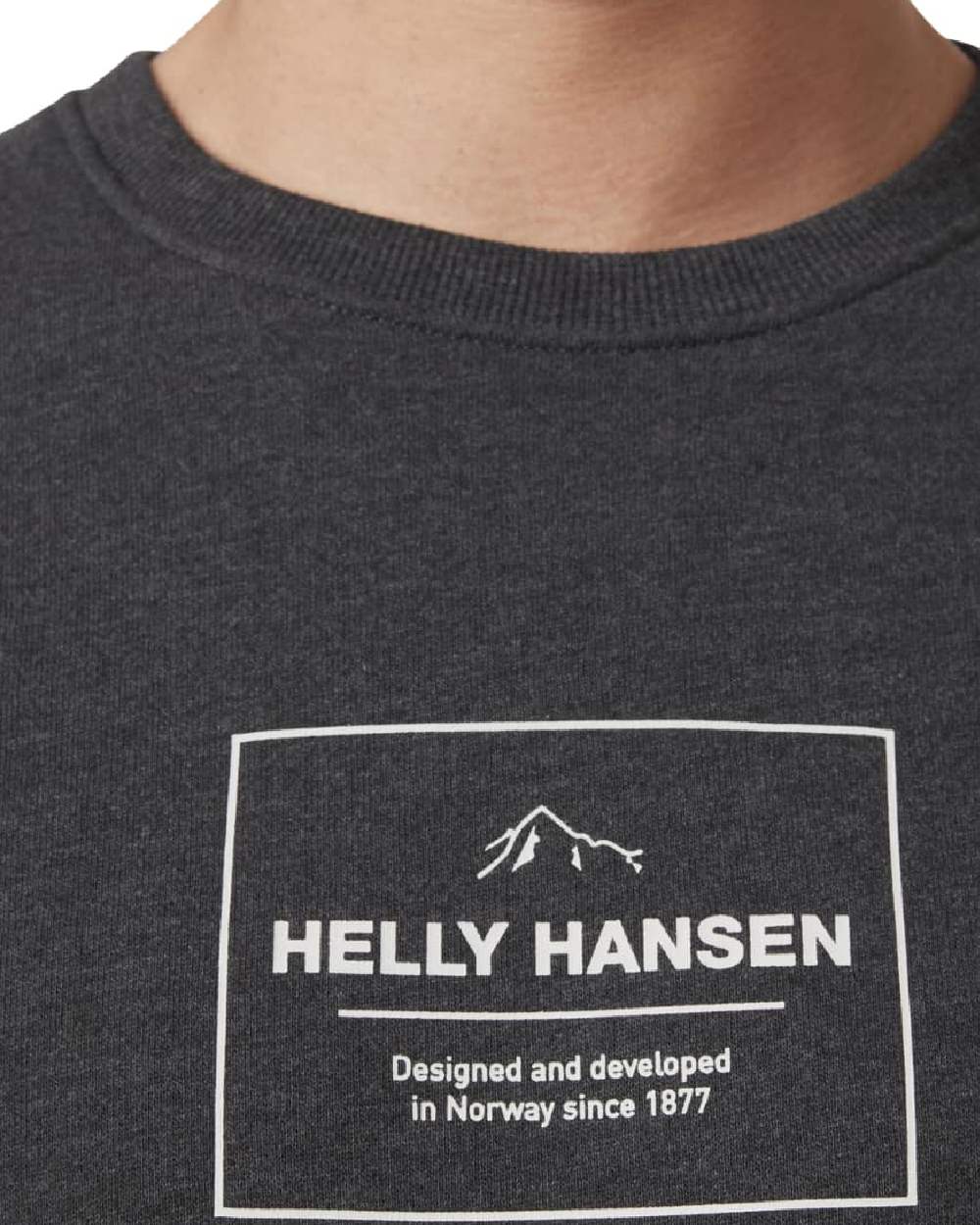 Ebony Melange Coloured Helly Hansen F2F Organic Cotton Sweater on white background 