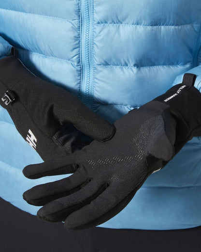 Black Coloured Helly Hansen Hardface Fleece Touch Gloves on white background 