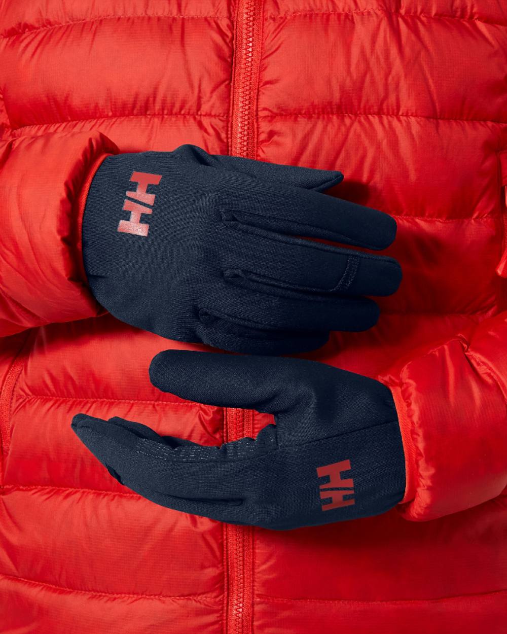 Navy Coloured Helly Hansen Hardface Fleece Touch Gloves on white background 