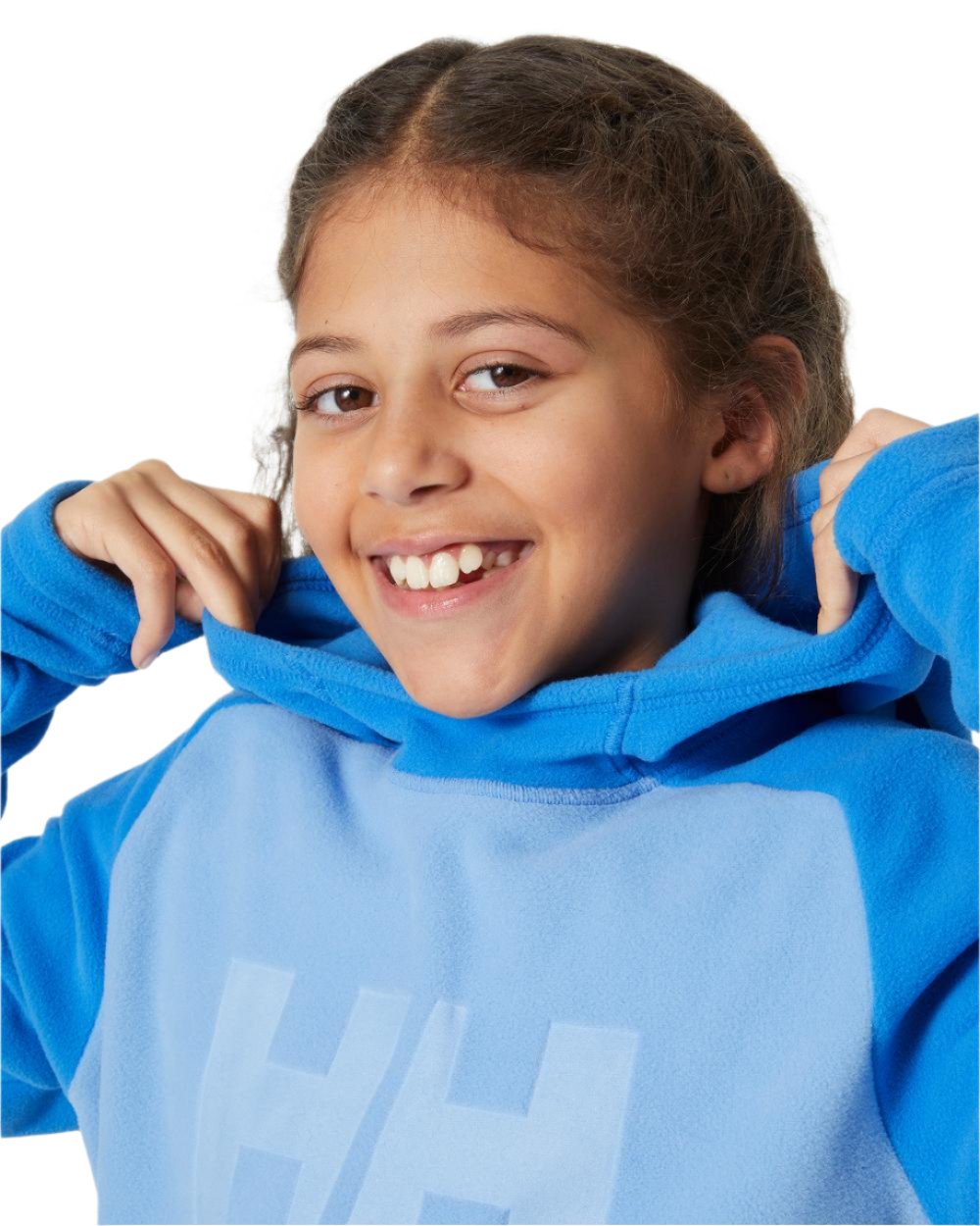 Bright Blue Coloured Helly Hansen Juniors Daybreaker Hoodie on white background 