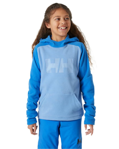 Bright Blue Coloured Helly Hansen Juniors Daybreaker Hoodie on white background 