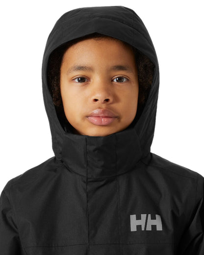 Black Coloured Helly Hansen Juniors Vancouver Fleece Insulated Jacket on white background 