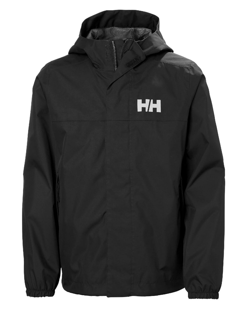 Black Coloured Helly Hansen Juniors Vancouver Rain Jacket on white background 