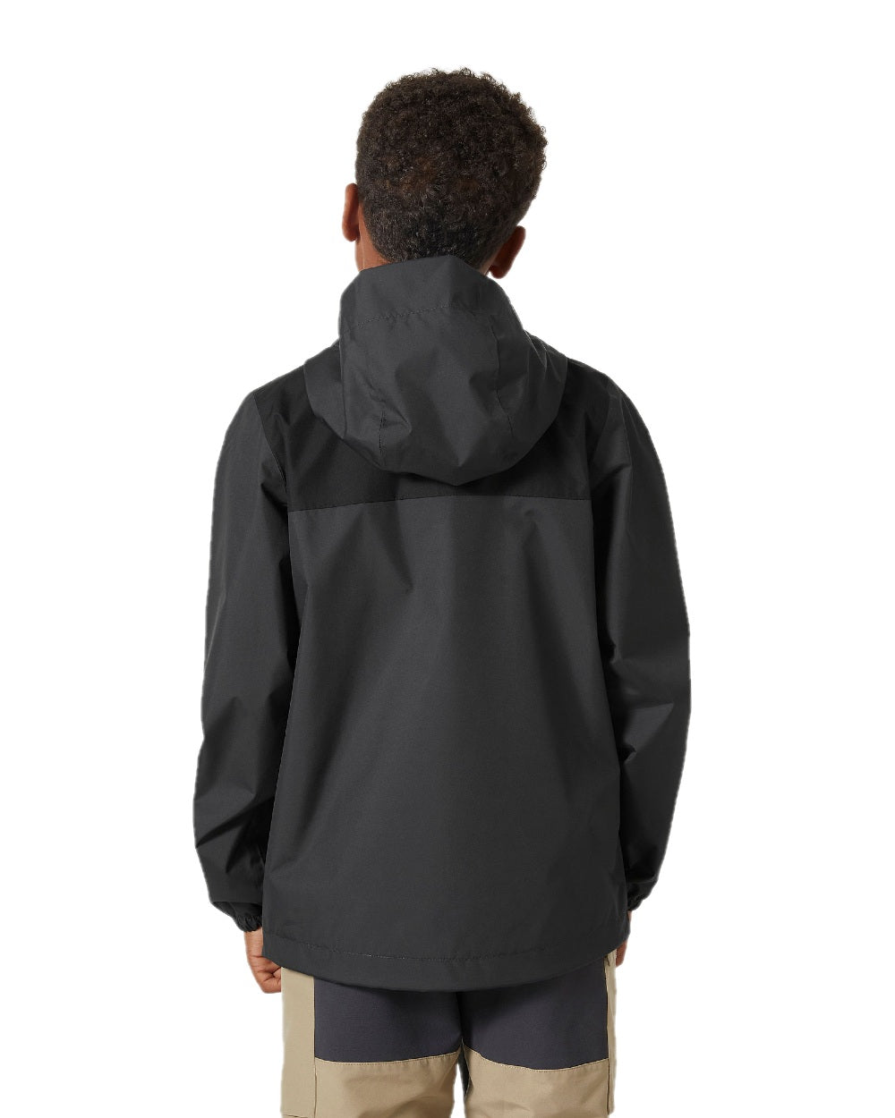 Ebony Coloured Helly Hansen Juniors Vancouver Rain Jacket on white background 