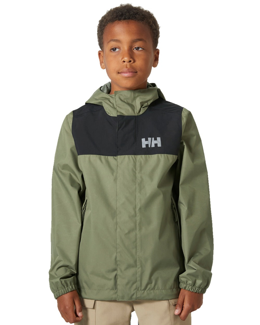 Lav Green Coloured Helly Hansen Juniors Vancouver Rain Jacket on white background 