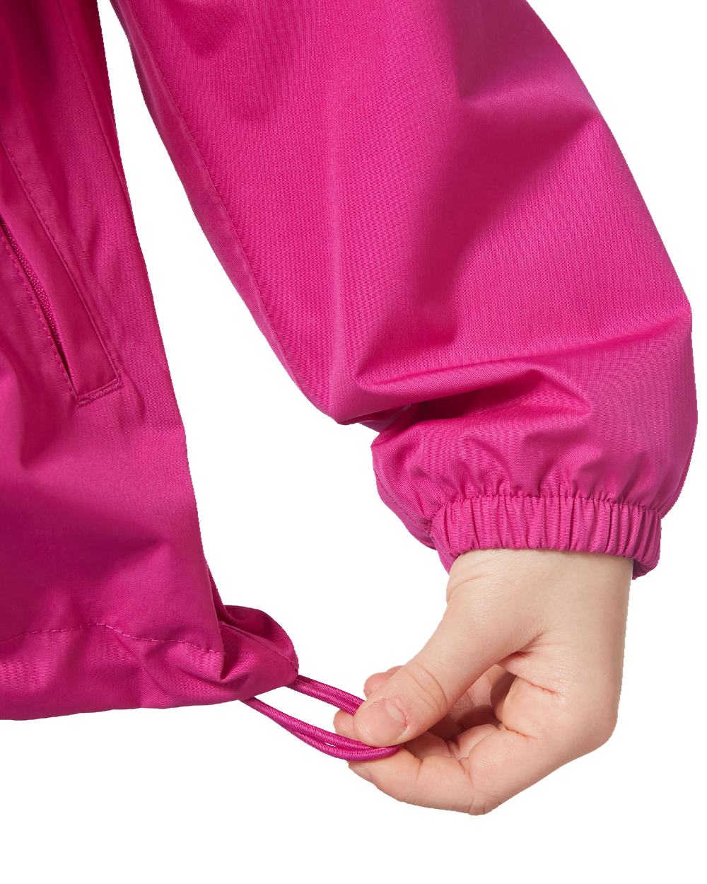 Magenta 2 Coloured Helly Hansen Juniors Vancouver Rain Jacket on white background 