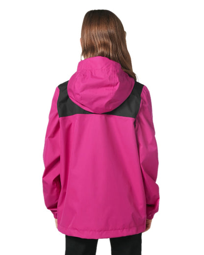 Magenta 2 Coloured Helly Hansen Juniors Vancouver Rain Jacket on white background 