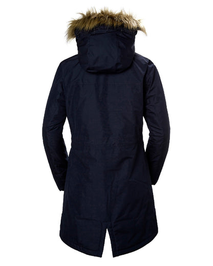 Navy coloured Helly Hansen Mayen Ladies Parka on white background 