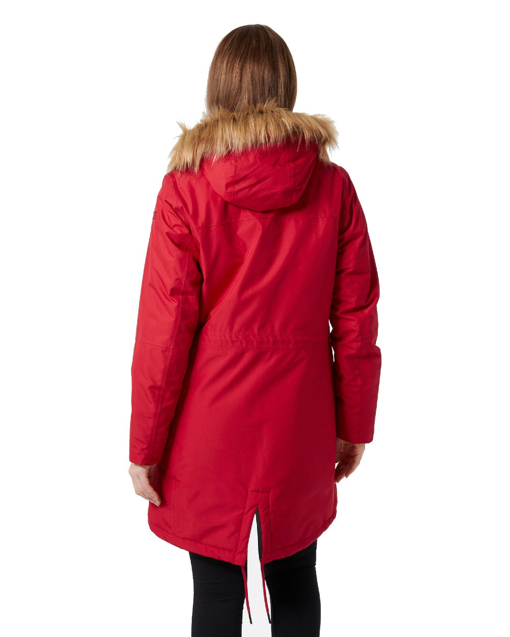 Red coloured Helly Hansen Mayen Ladies Parka on white background 