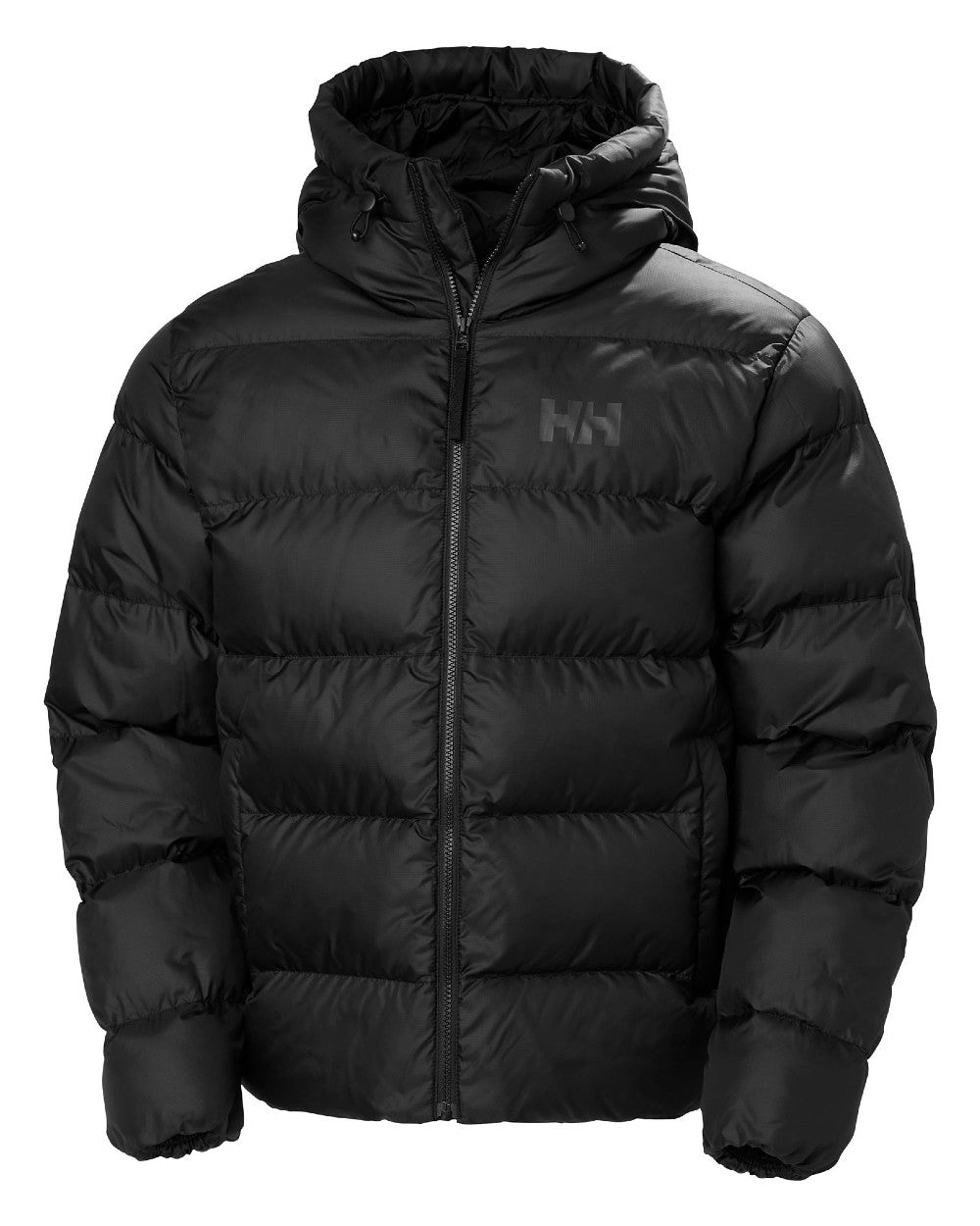 Black Coloured Helly Hansen Mens Active Puffy Jacket on white background 