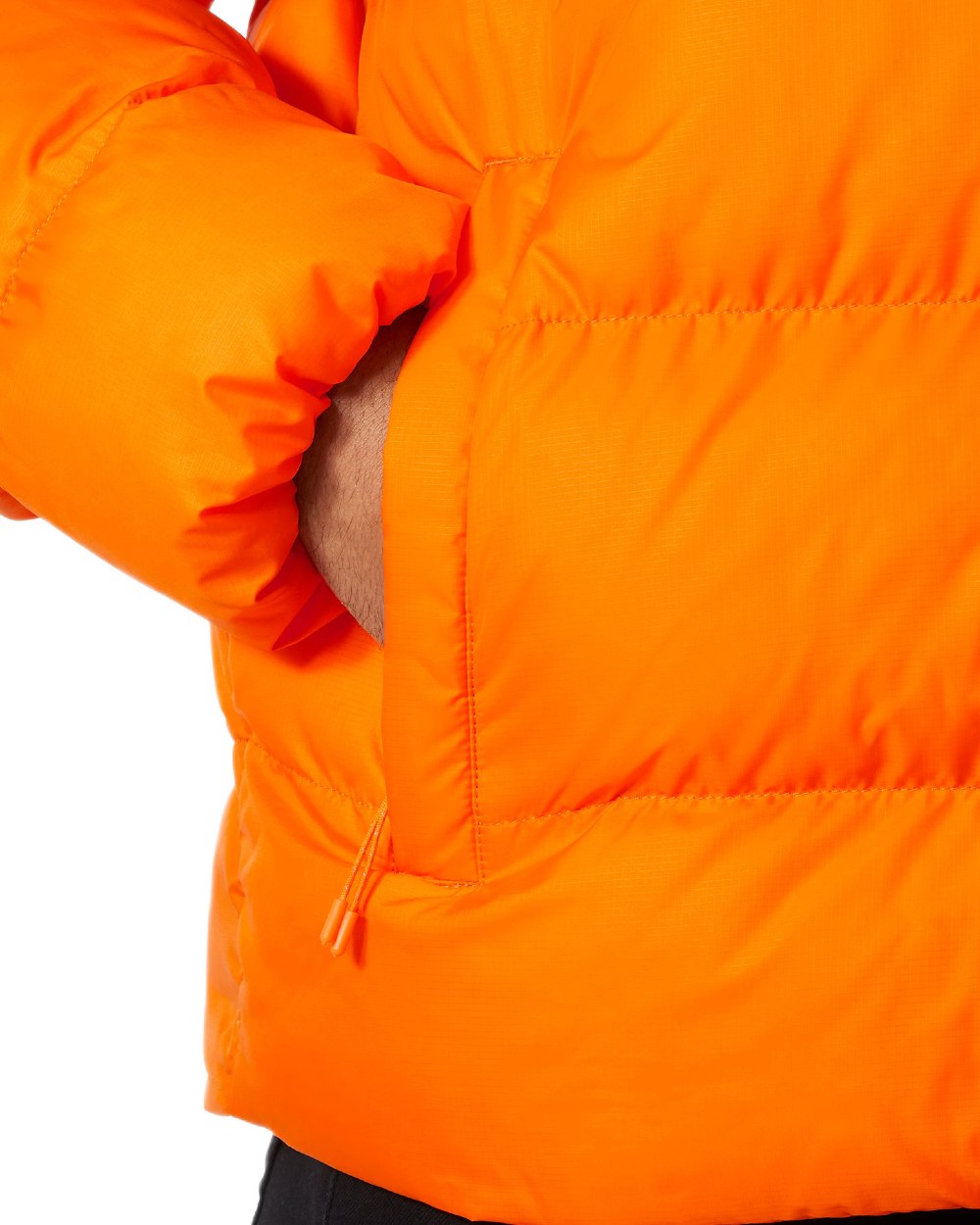 Poppy Orange Coloured Helly Hansen Mens Active Puffy Jacket on white background 