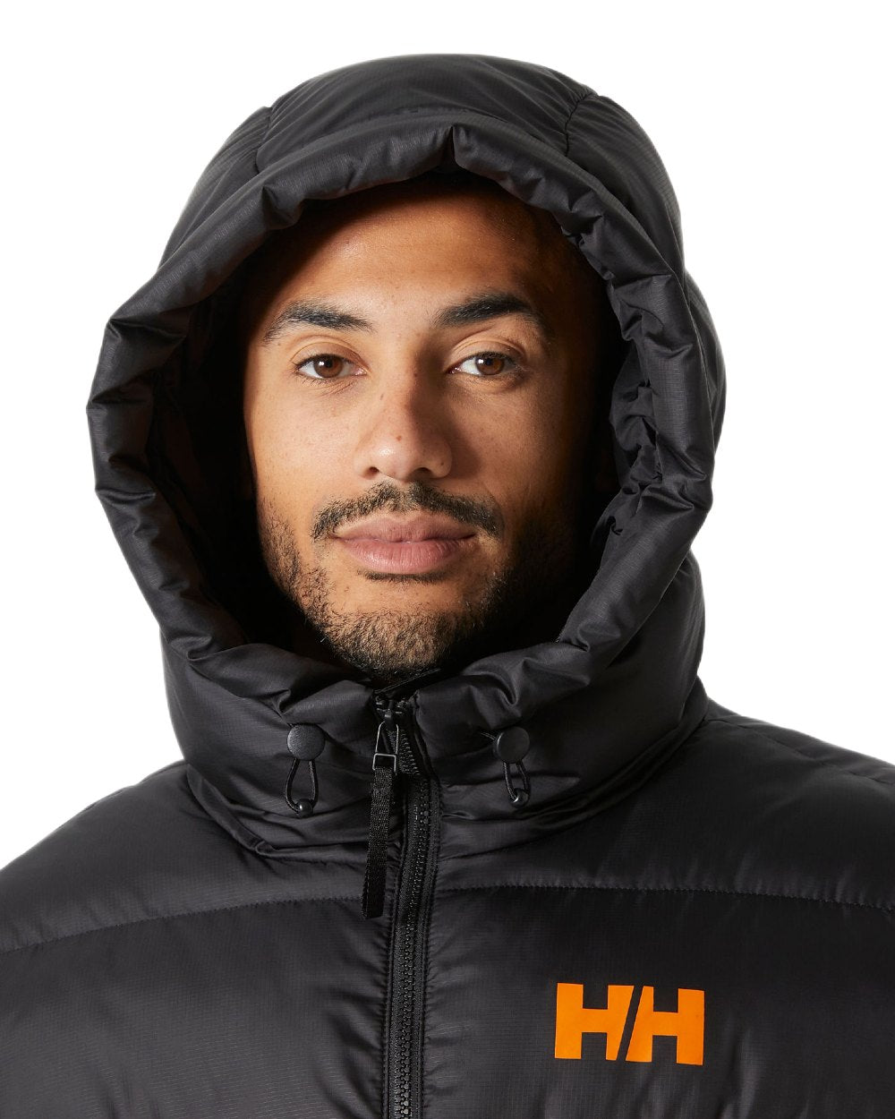 Poppy Orange Coloured Helly Hansen Mens Active Puffy Jacket on white background 