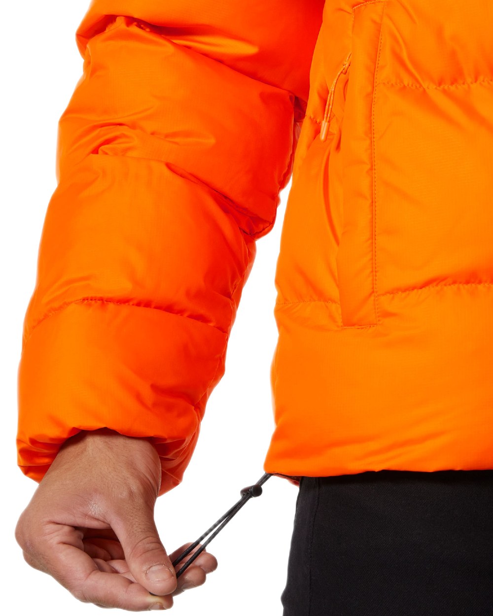 Poppy Orange Coloured Helly Hansen Mens Active Puffy Jacket on white background 