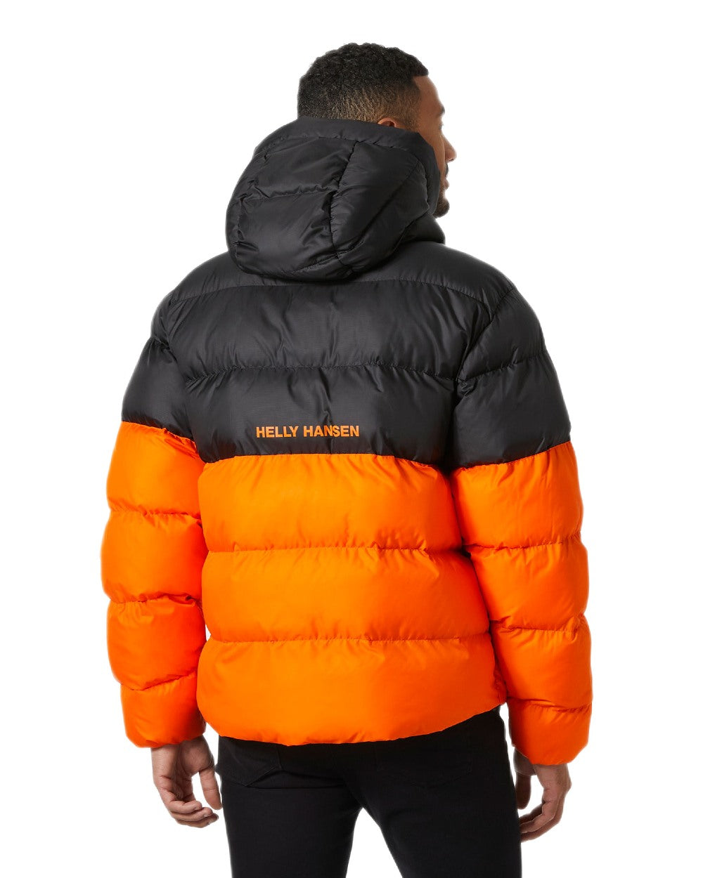 Poppy Orange Coloured Helly Hansen Mens Active Puffy Jacket on white background 