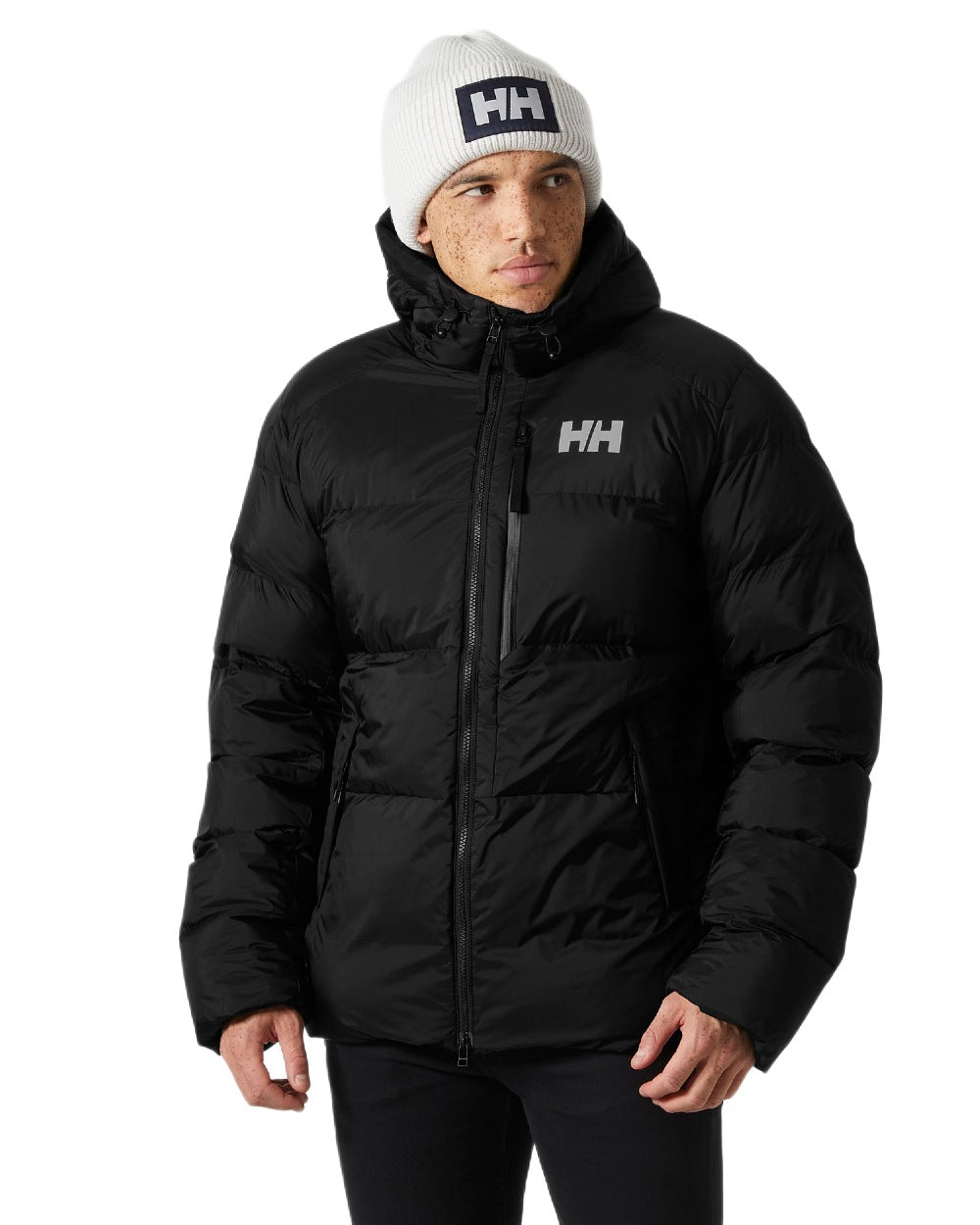 Black Coloured Helly Hansen Mens Active Winter Parka on white background 