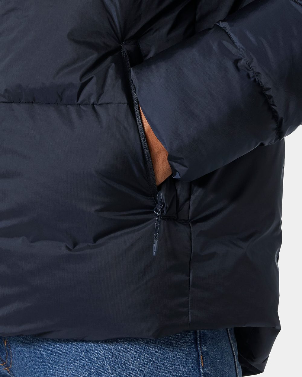 Navy Coloured Helly Hansen Mens Active Winter Parka on white background 