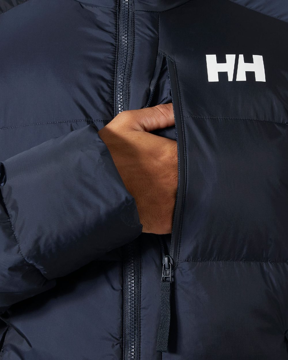 Navy Coloured Helly Hansen Mens Active Winter Parka on white background 