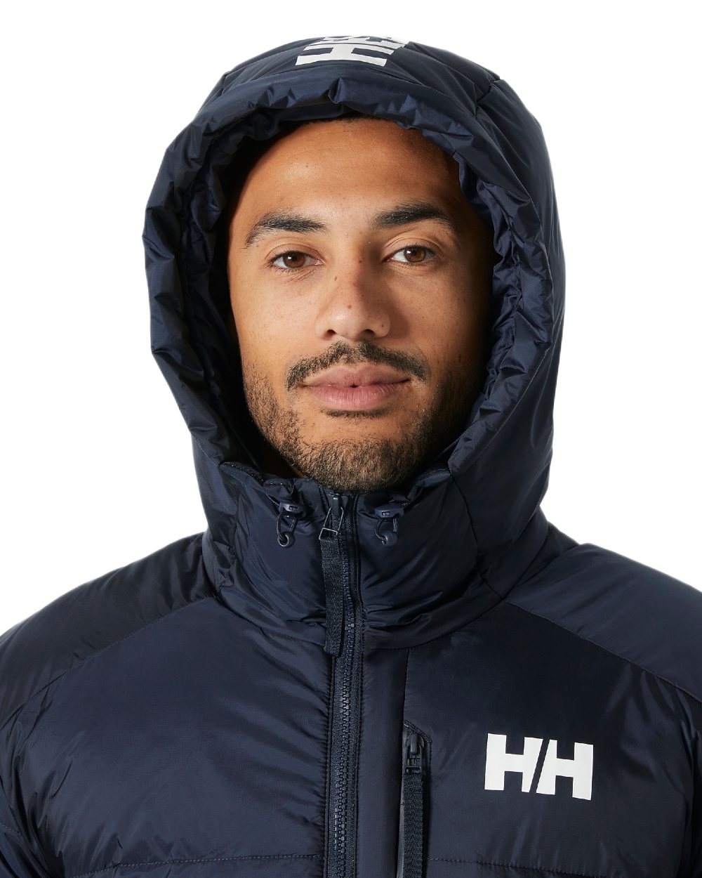 Navy Coloured Helly Hansen Mens Active Winter Parka on white background 
