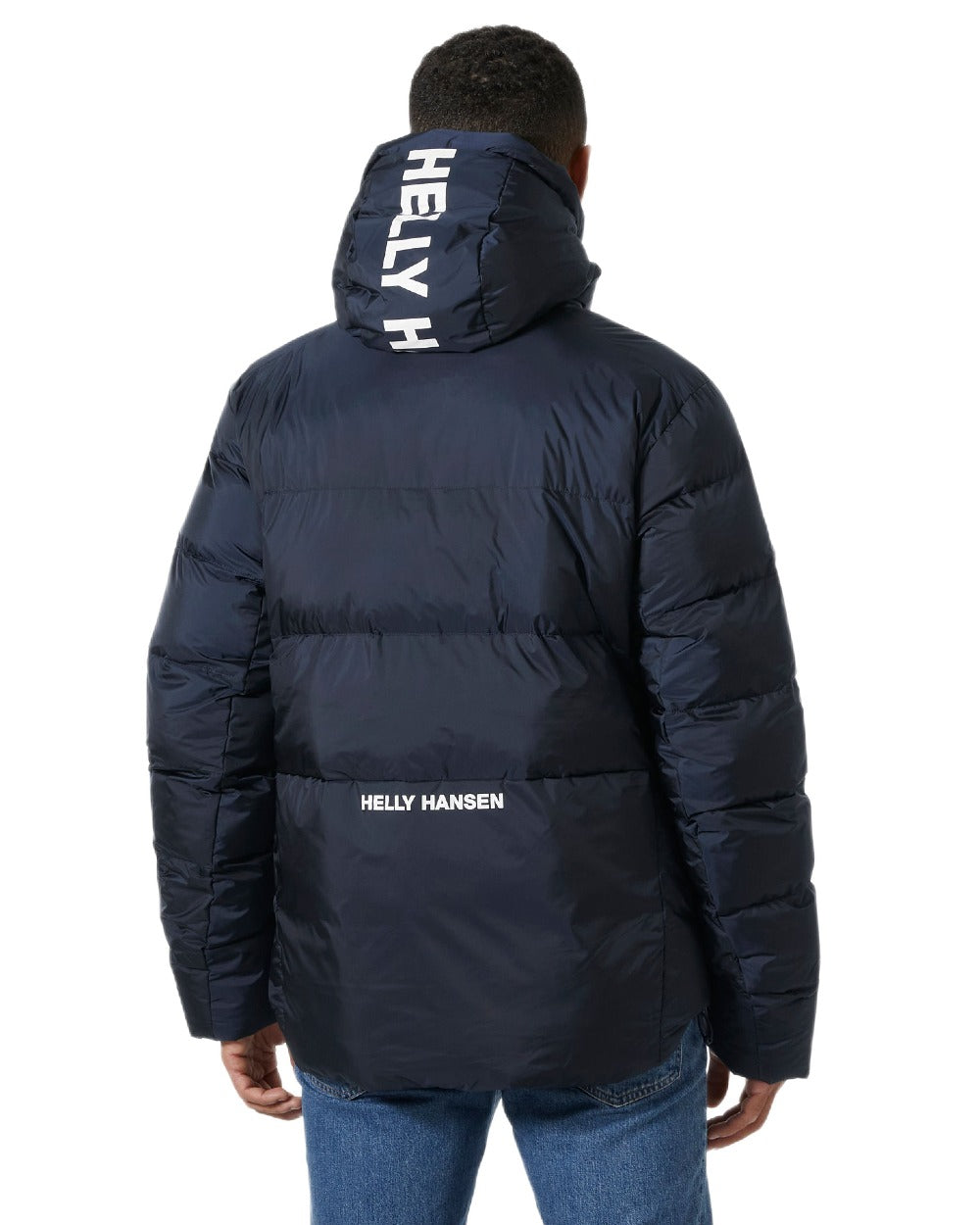 Navy Coloured Helly Hansen Mens Active Winter Parka on white background 