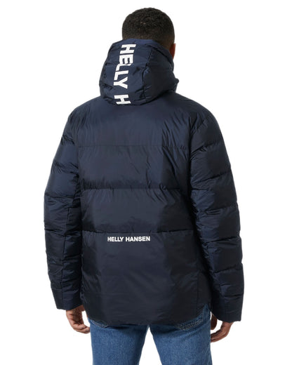 Navy Coloured Helly Hansen Mens Active Winter Parka on white background 