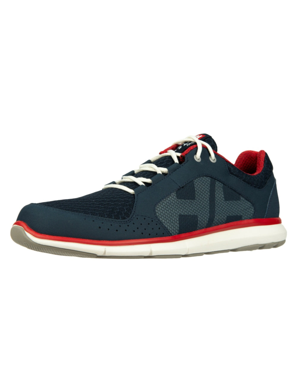 Navy Flag Red Off White Coloured Helly Hansen Mens Ahiga V4 HP Sneakers on white background 