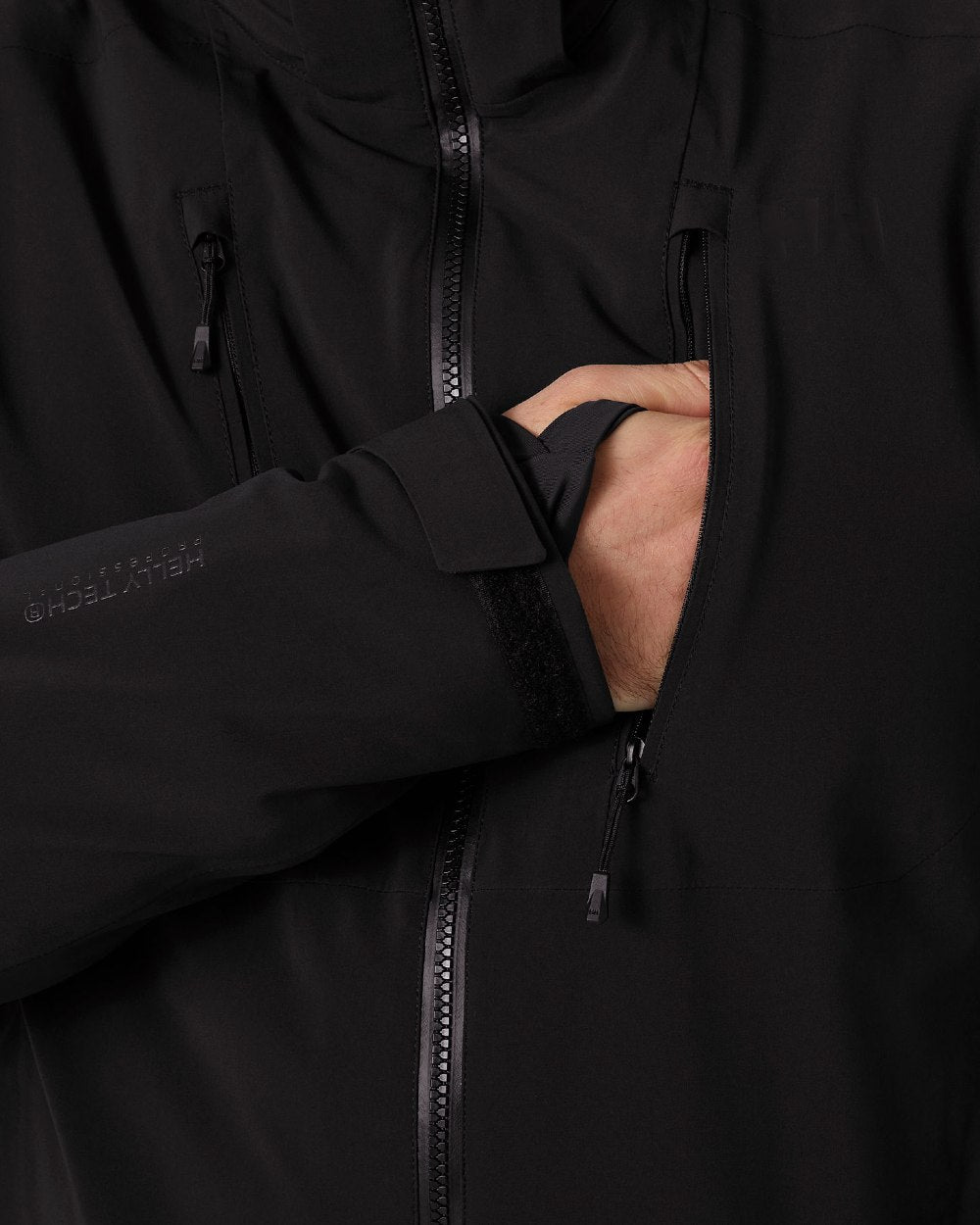 Black Coloured Helly Hansen Mens Alpha 4.0 Jacket on white background 