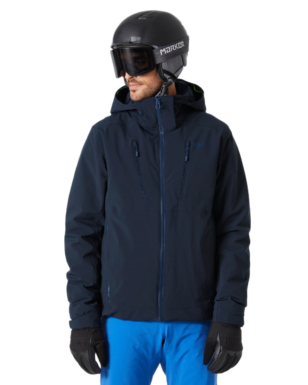 Navy Coloured Helly Hansen Mens Alpha 4.0 Jacket on white background 