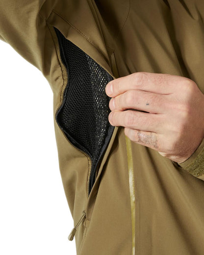 Sepia Coloured Helly Hansen Mens Alpha 4.0 Jacket on white background 