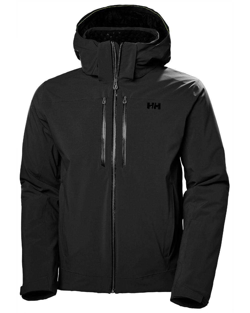 Black Coloured Helly Hansen Mens Alpha Lifaloft Insulated Ski Jacket on white background 