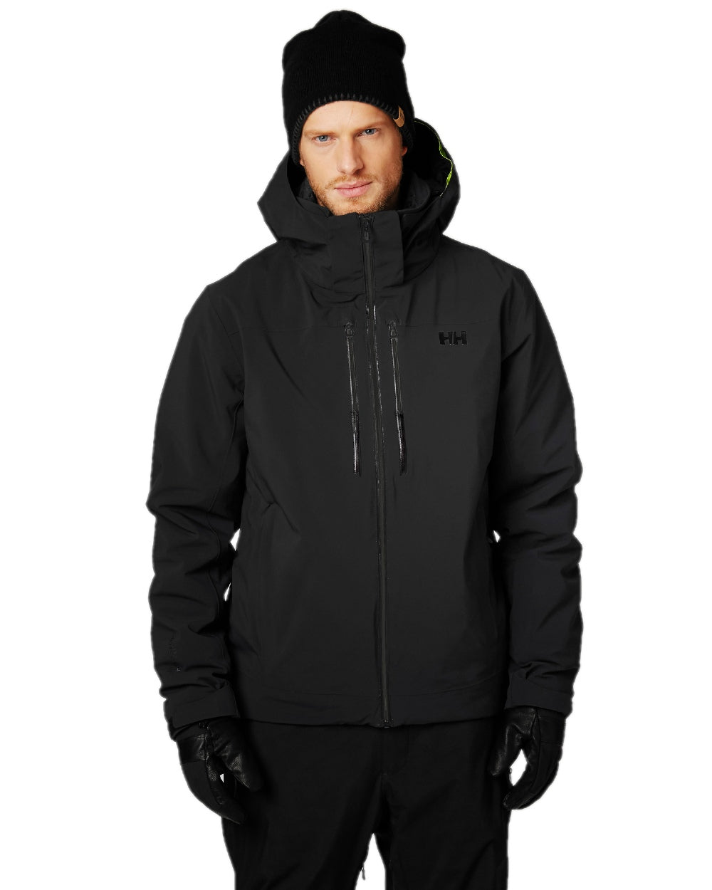 Black Coloured Helly Hansen Mens Alpha Lifaloft Insulated Ski Jacket on white background 