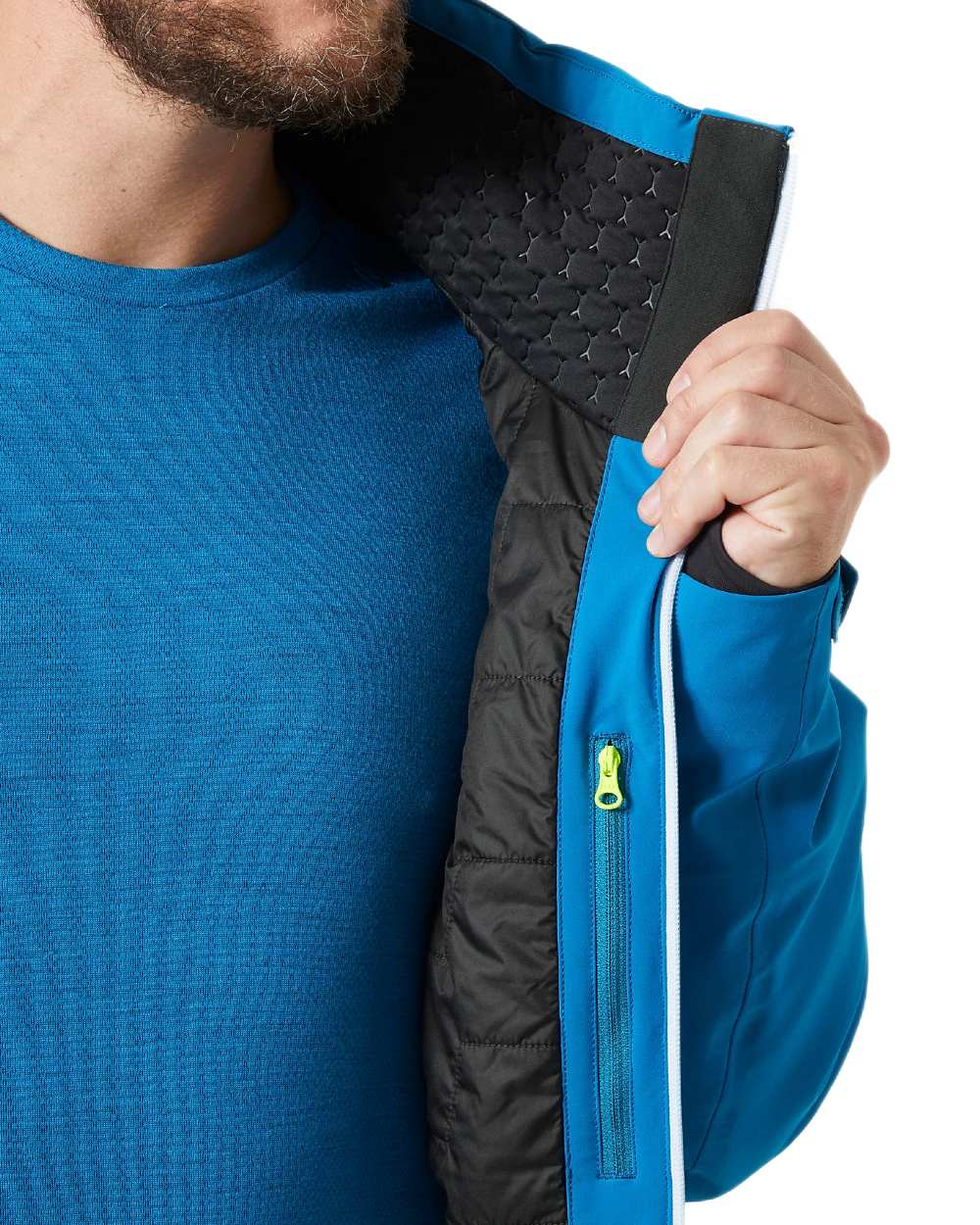 Cerulean Blue Coloured Helly Hansen Mens Alpha Lifaloft Insulated Ski Jacket on white background 