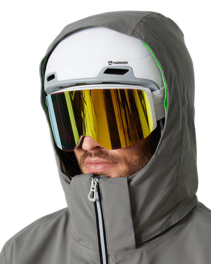 Concrete Coloured Helly Hansen Mens Alpha Lifaloft Insulated Ski Jacket on white background 