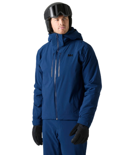 Dark Blue coloured Helly Hansen Mens Alpha Lifaloft Insulated Ski Jacket on white background 