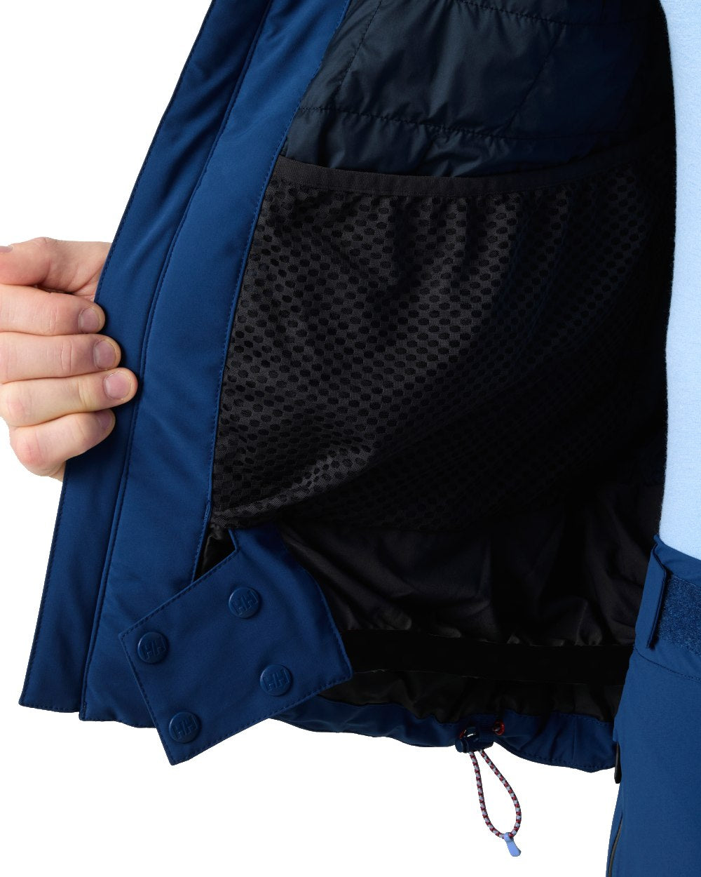 Dark Blue coloured Helly Hansen Mens Alpha Lifaloft Insulated Ski Jacket on white background 