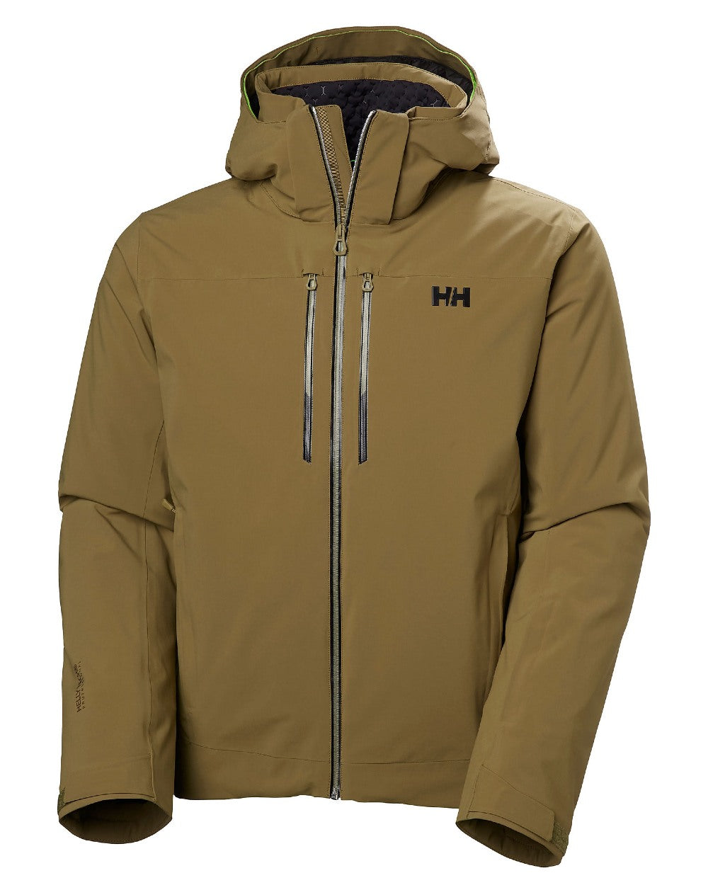 Sepia Coloured Helly Hansen Mens Alpha Lifaloft Insulated Ski Jacket on white background 