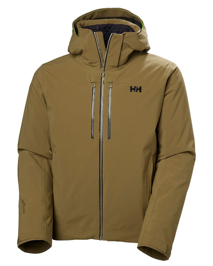 Sepia Coloured Helly Hansen Mens Alpha Lifaloft Insulated Ski Jacket on white background 