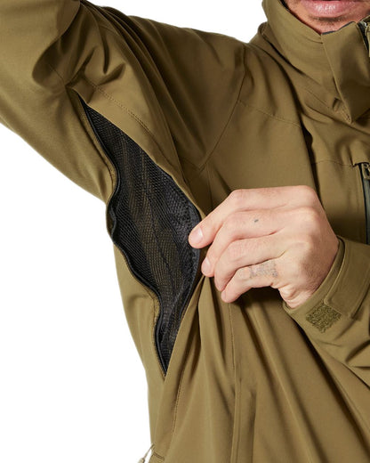 Sepia Coloured Helly Hansen Mens Alpha Lifaloft Insulated Ski Jacket on white background 