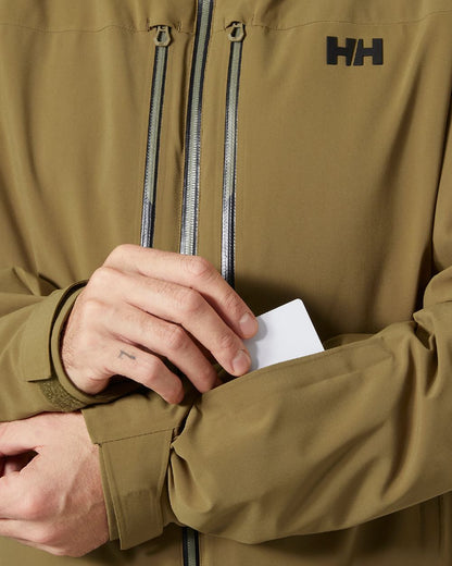 Sepia Coloured Helly Hansen Mens Alpha Lifaloft Insulated Ski Jacket on white background 